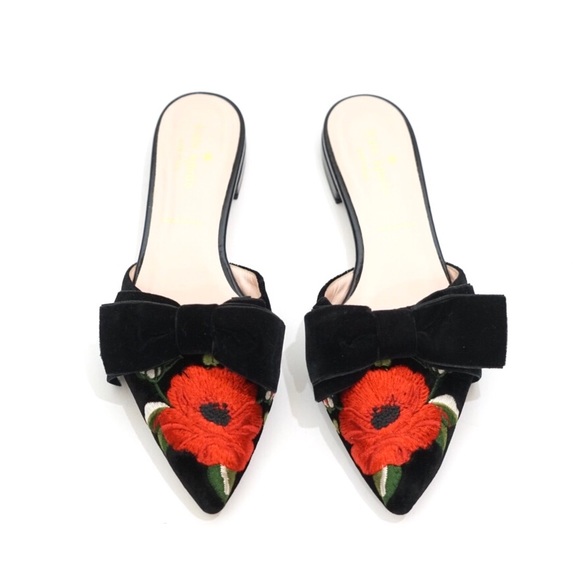 Kate Spade Rose Embroidered Velvet Slip On Flats - Picture 2 of 7